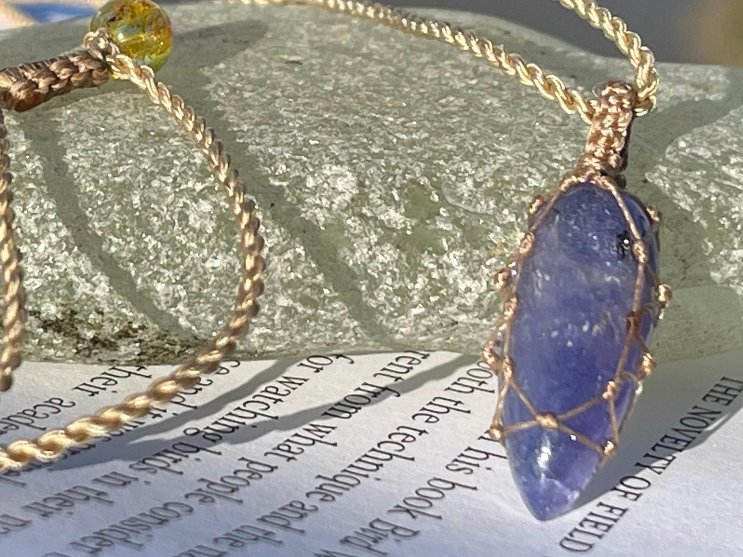 Stunning macrame tanzanite necklace on an adjustable cord. Handmade gemstone necklace, boho jewellery. Macrame jewellery. Unique necklace.