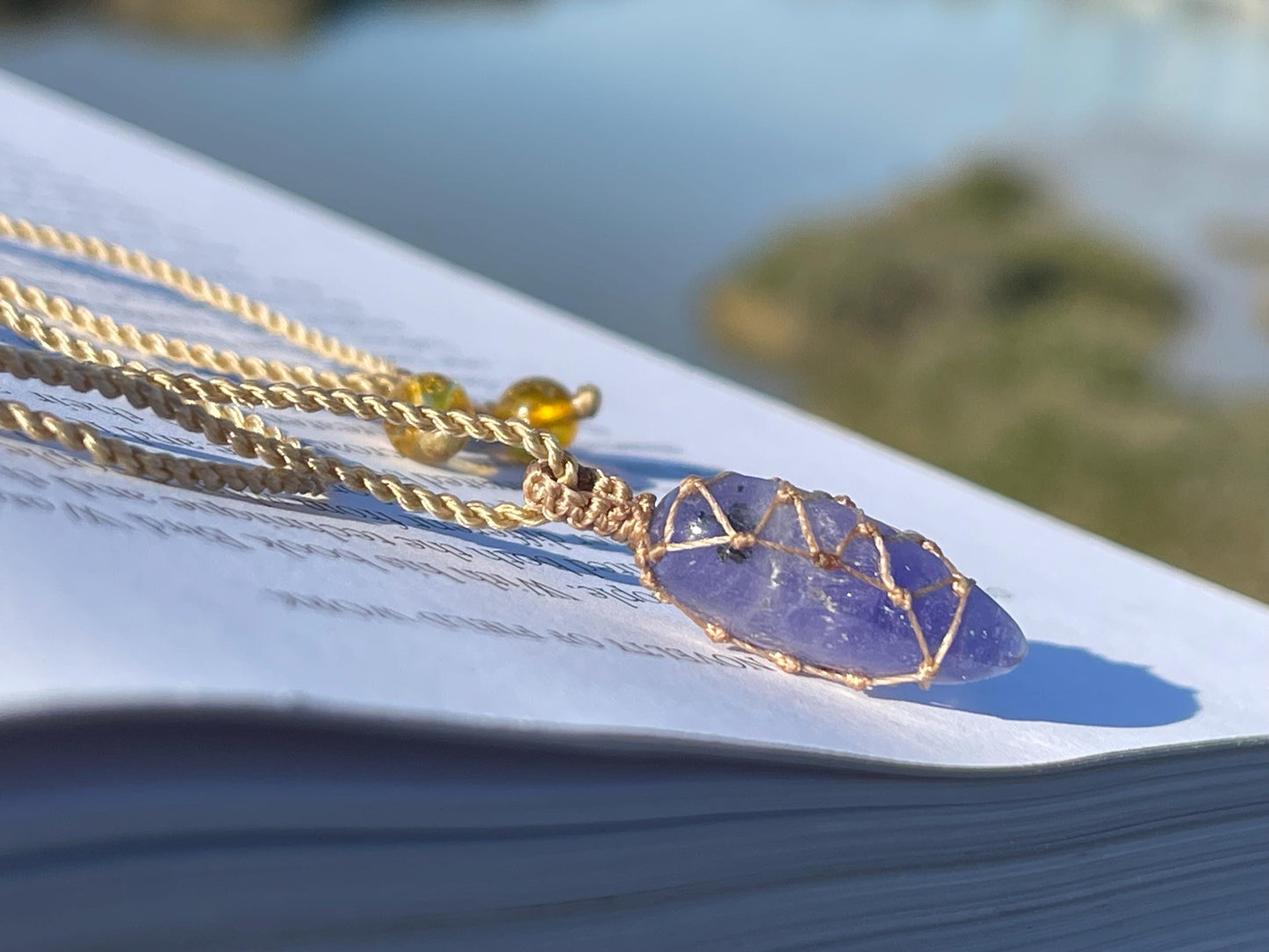 Stunning macrame tanzanite necklace on an adjustable cord. Handmade gemstone necklace, boho jewellery. Macrame jewellery. Unique necklace.