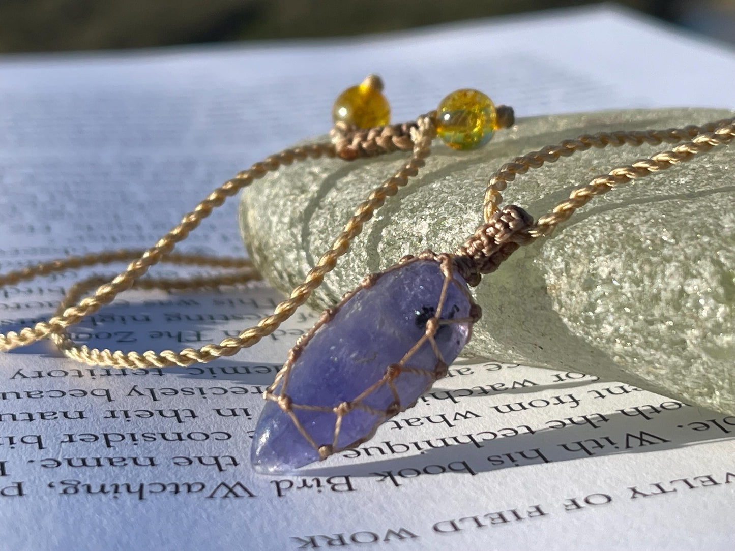 Stunning macrame tanzanite necklace on an adjustable cord. Handmade gemstone necklace, boho jewellery. Macrame jewellery. Unique necklace.