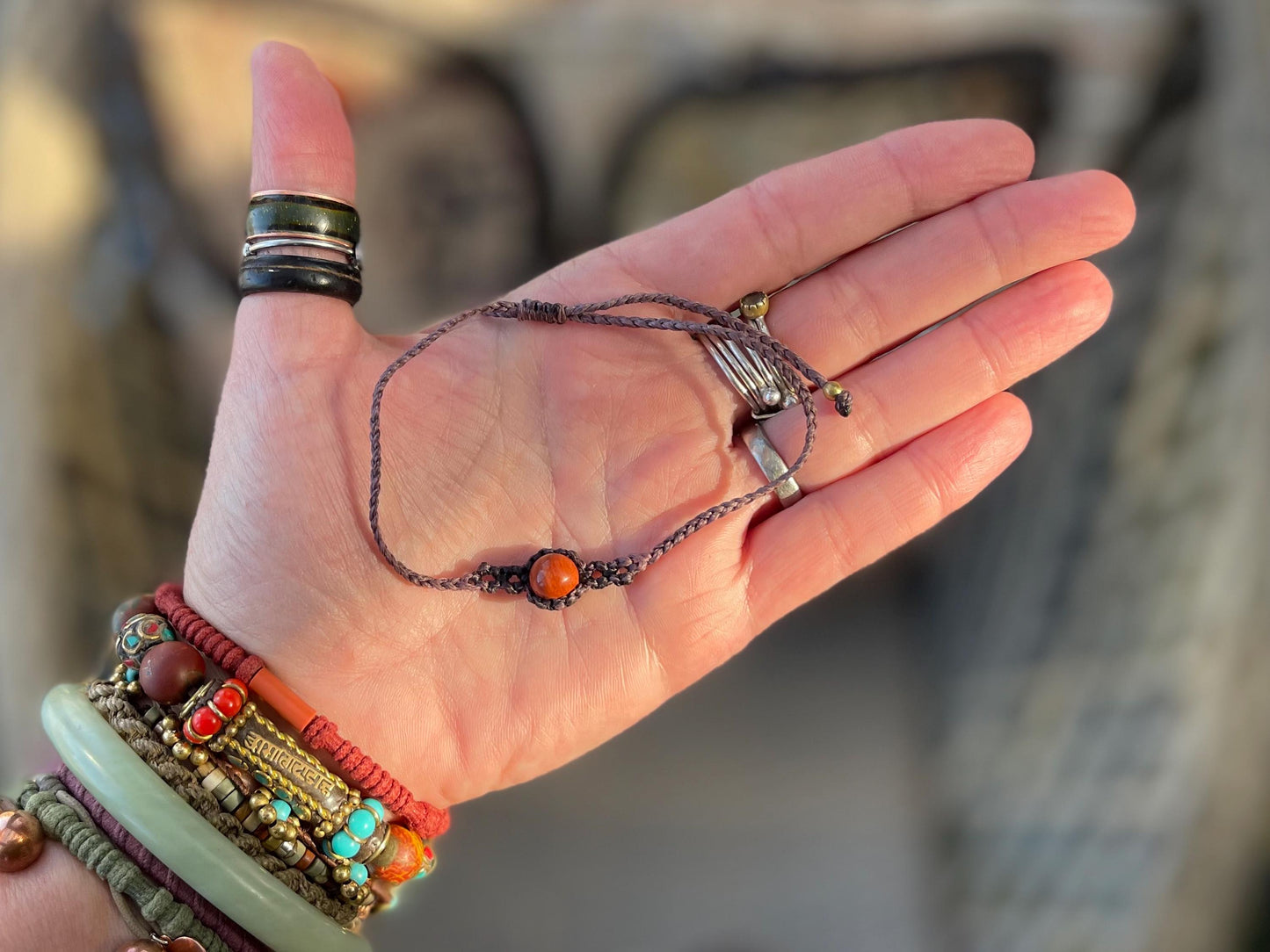 Stunning macrame wrapped jasper gemstone  bracelet, ethical jewellery, unusual jewellery, macrame jewellery. Orange macrame bracelet. Boho.