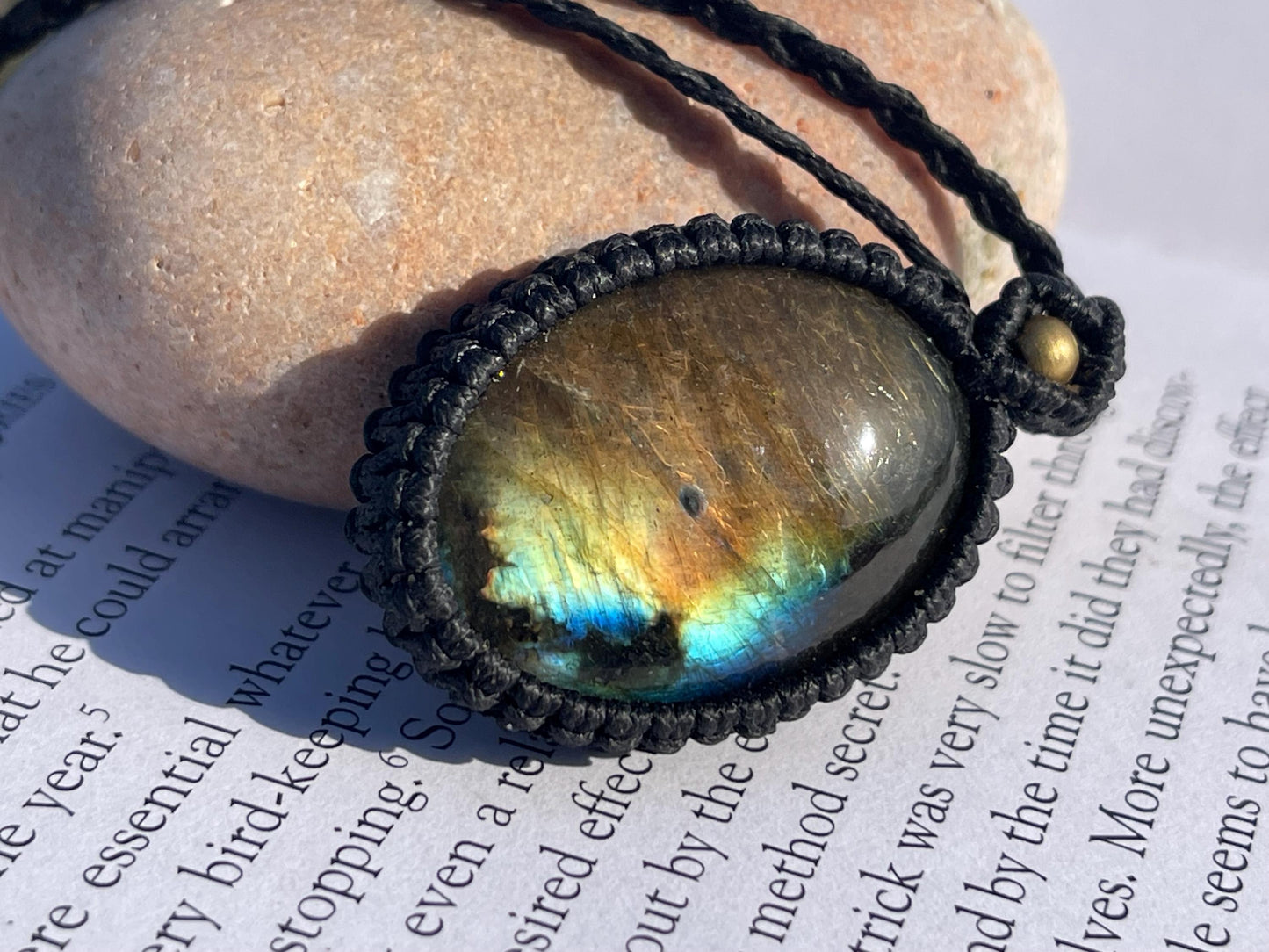 Stunning macrame labradorite necklace on an adjustable cord. Handmade gemstone necklace, boho jewellery. Macrame jewellery. Unique necklace.