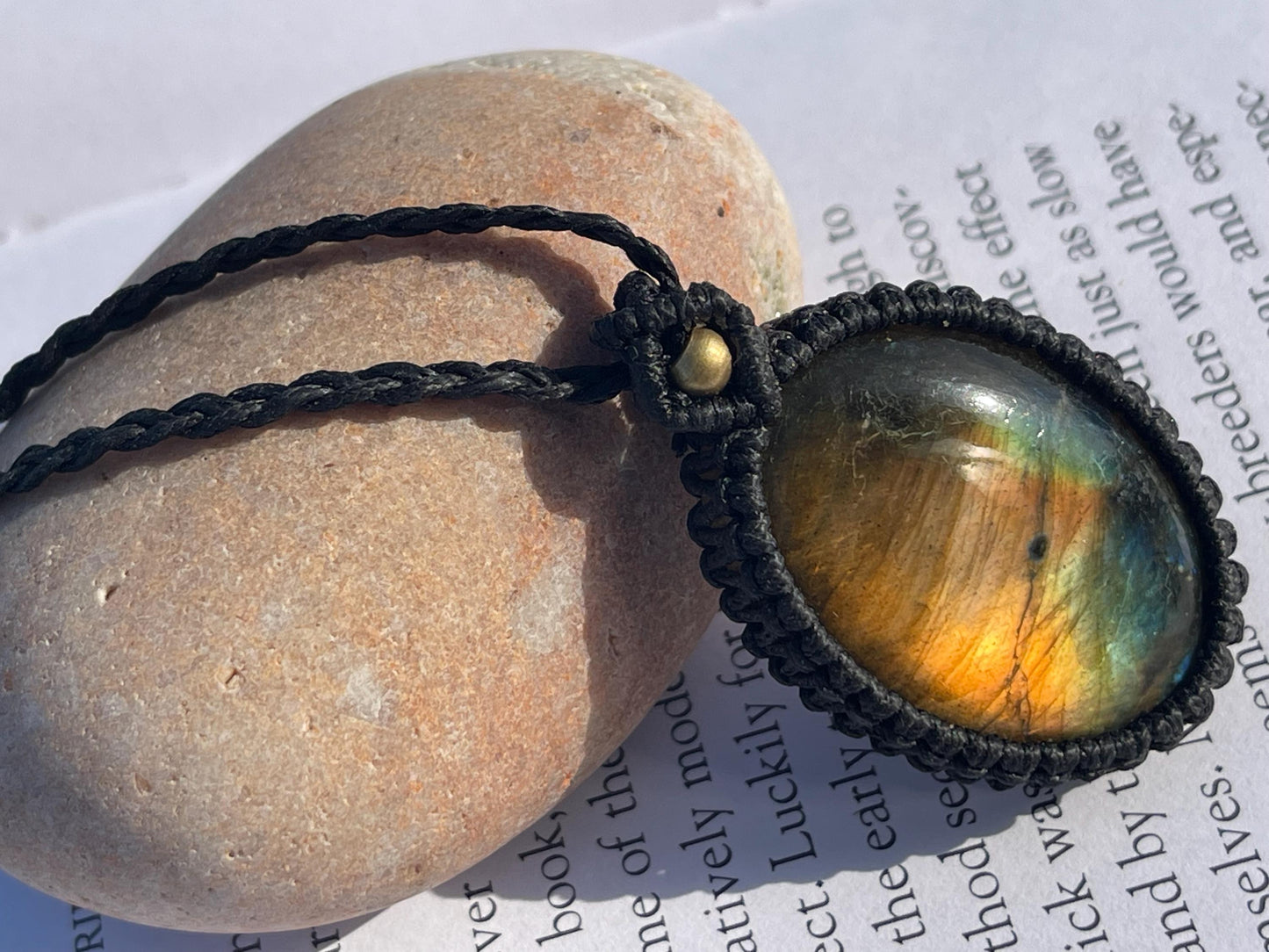 Stunning macrame labradorite necklace on an adjustable cord. Handmade gemstone necklace, boho jewellery. Macrame jewellery. Unique necklace.