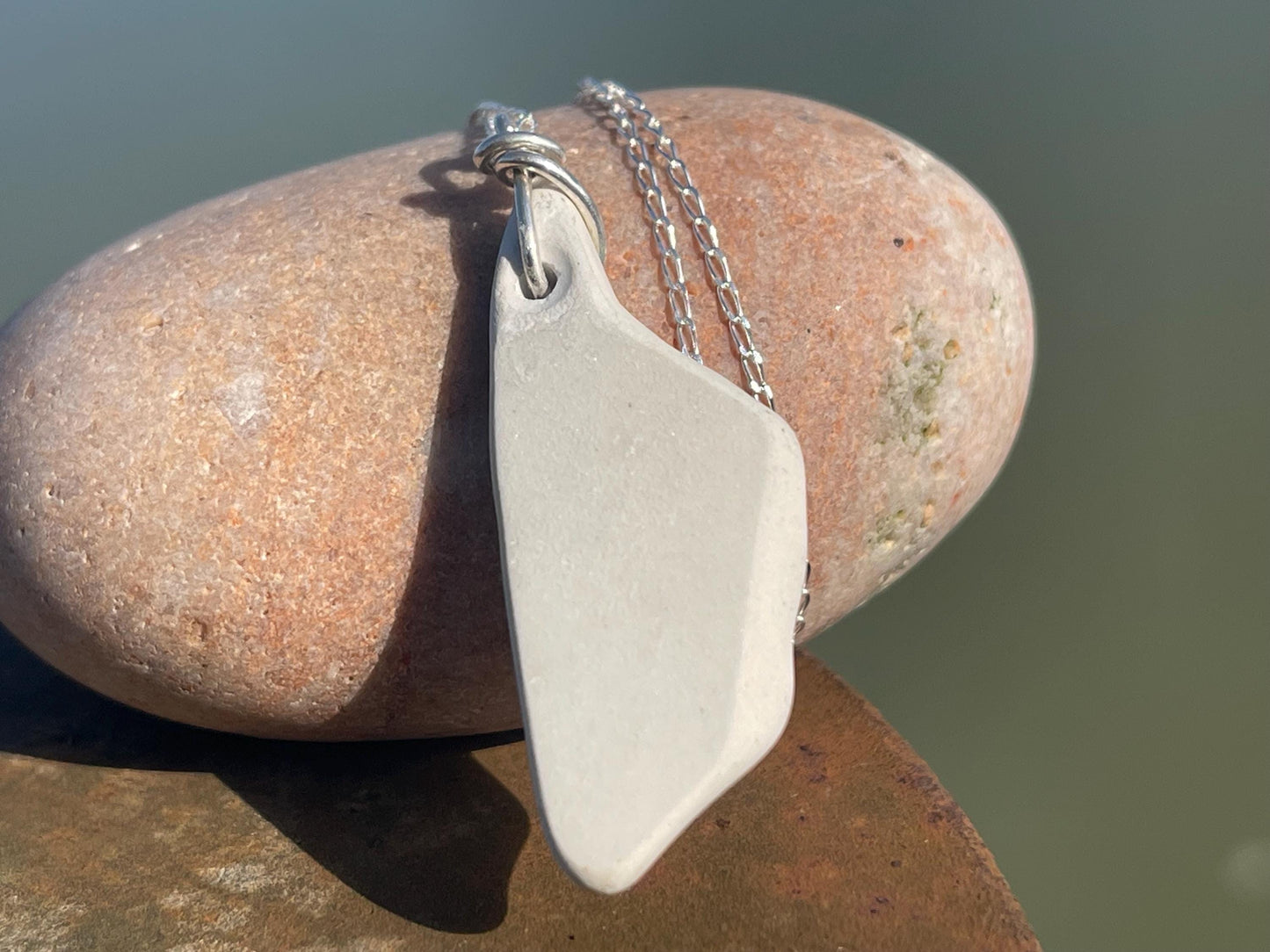 Eco friendly sea ceramic necklace on a sterling silver chain. Eco friendly jewellery, ethical jewellery. Eco friendly necklace.