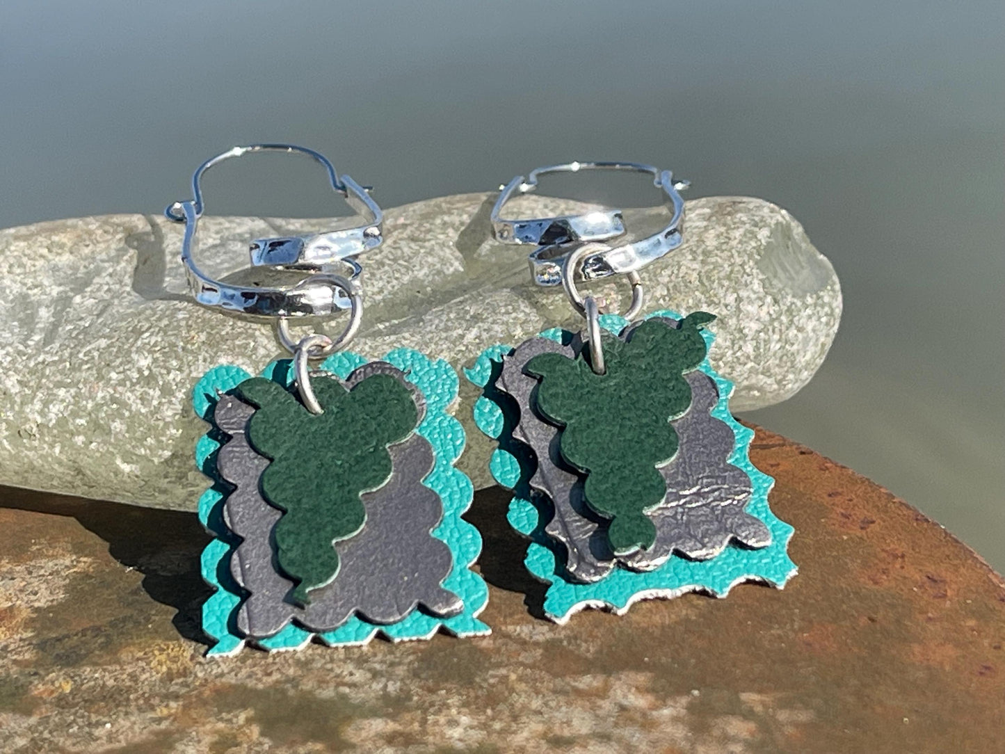 Eco friendly earrings made with sustainable cactus leather. Cruelty free, ethical, sustainable earrings. Eco friendly jewellery.