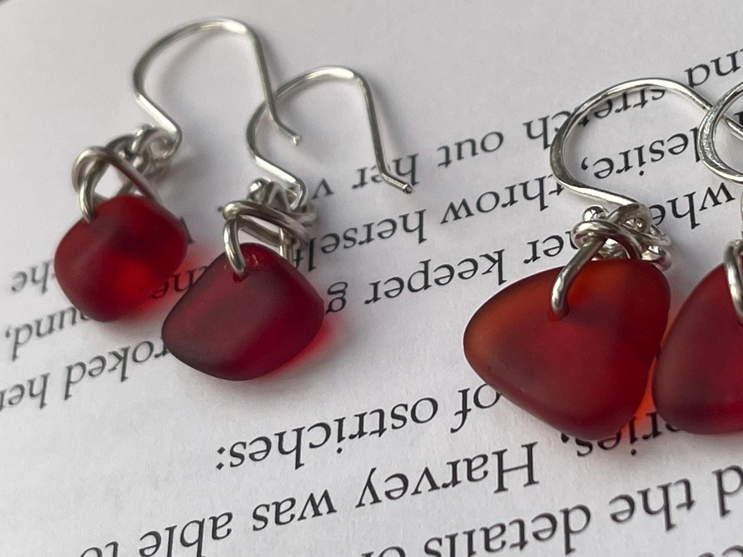 Sustainable jewellery. Eco friendly jewellery. Red sea glass earrings, ethical jewellery, handmade sea glass jewellery, ethical jewelry