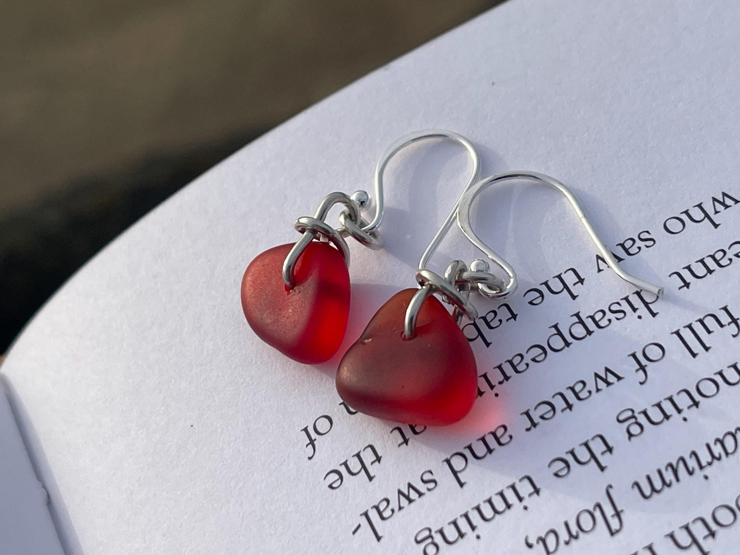 Sustainable jewellery. Eco friendly jewellery. Red sea glass earrings, ethical jewellery, handmade sea glass jewellery, ethical jewelry