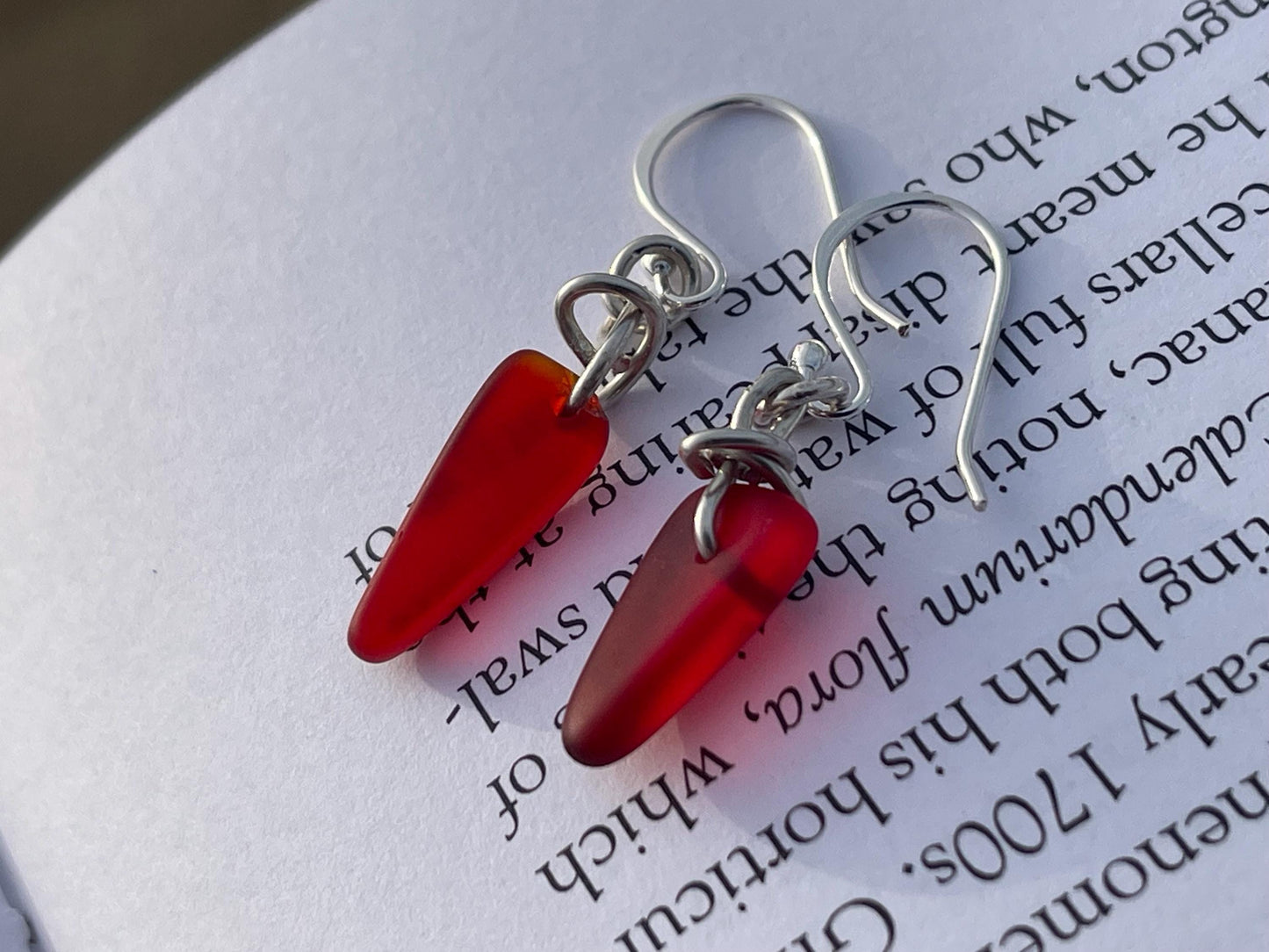 Sustainable jewellery. Eco friendly jewellery. Red sea glass earrings, ethical jewellery, handmade sea glass jewellery, ethical jewelry