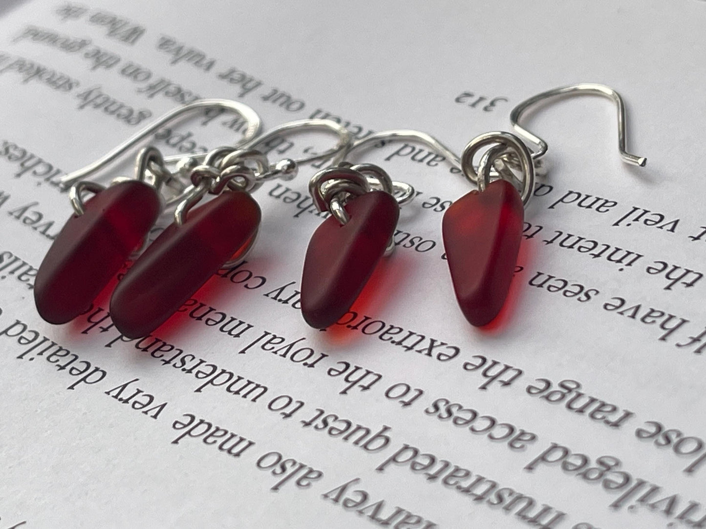 Sustainable jewellery. Eco friendly jewellery. Red sea glass earrings, ethical jewellery, handmade sea glass jewellery, ethical jewelry