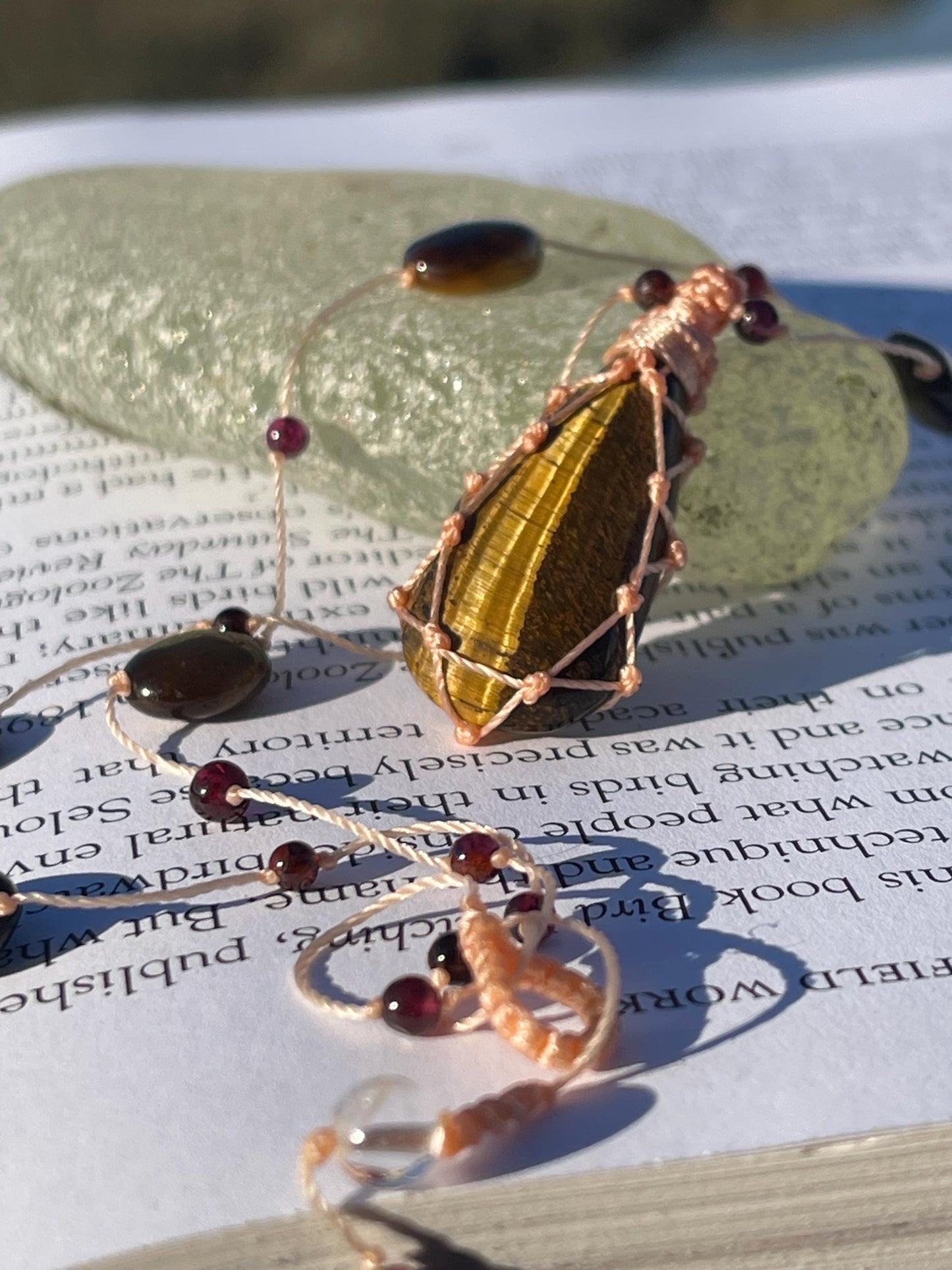 Stunning macrame tigers eye necklace, tigers eye pendant. Handmade gemstone necklace, boho jewellery. Macrame jewellery. Unique necklace.