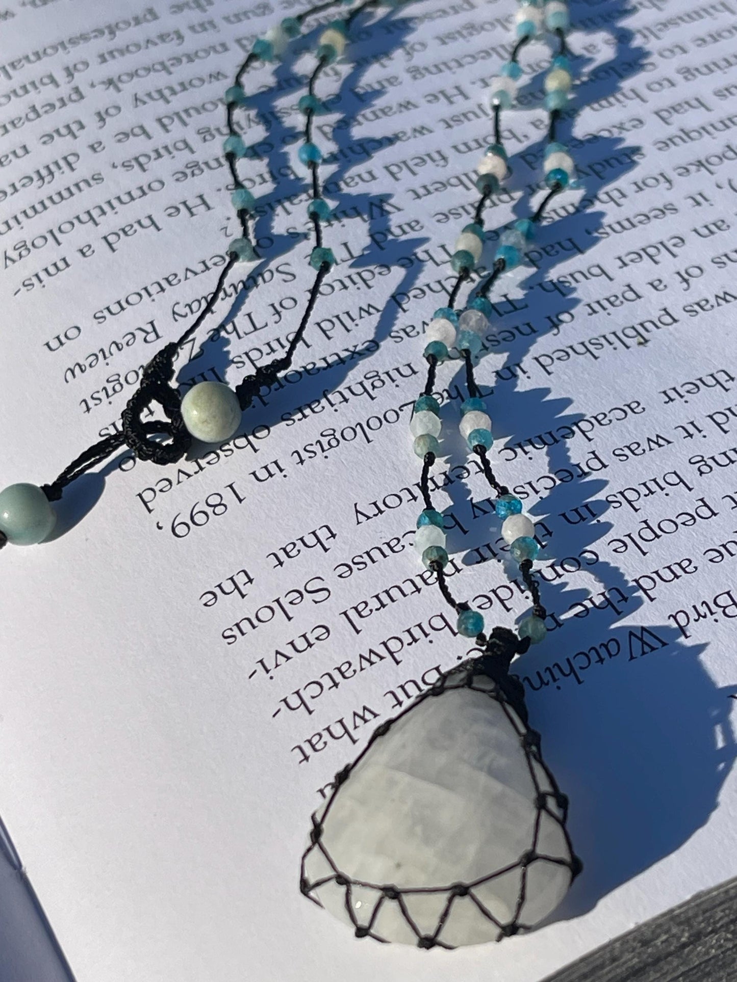 Stunning macrame moonstone necklace on an adjustable cord. Handmade gemstone necklace, boho jewellery. Macrame jewellery. Unique necklace.