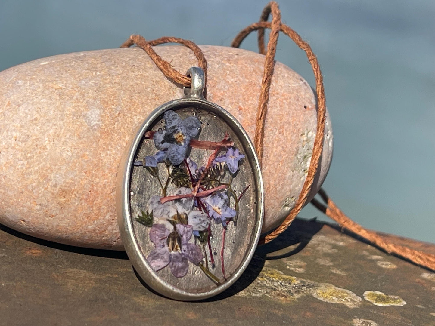 Flower necklace, ethical jewellery, forget me not necklace, handmade necklace, boho jewellery, flower pendant. Remembrance gifts.