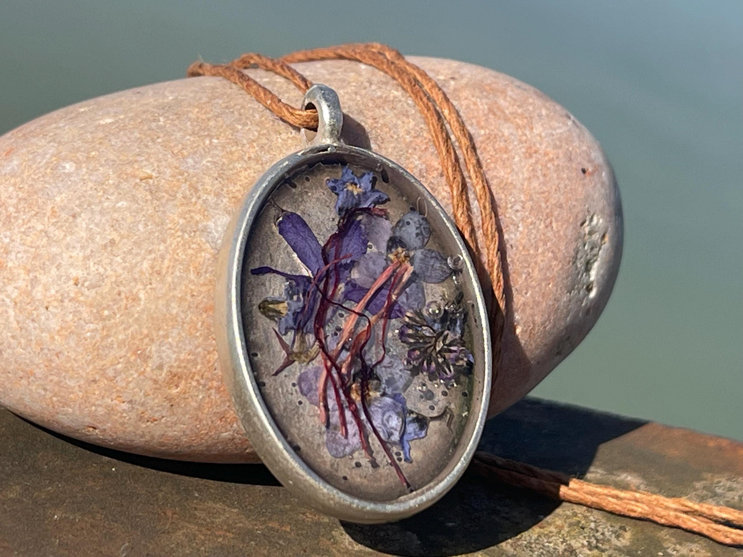 Flower necklace, ethical jewellery, forget me not necklace, handmade necklace, boho jewellery, flower pendant. Remembrance gifts.