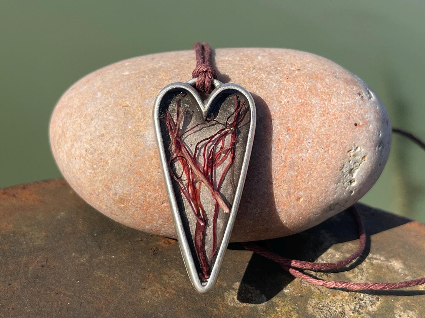 Red seaweed necklace. Perfect for beach lovers.  Handcrafted ethical jewellery, handmade necklace, boho jewellery, handmade unusual necklace