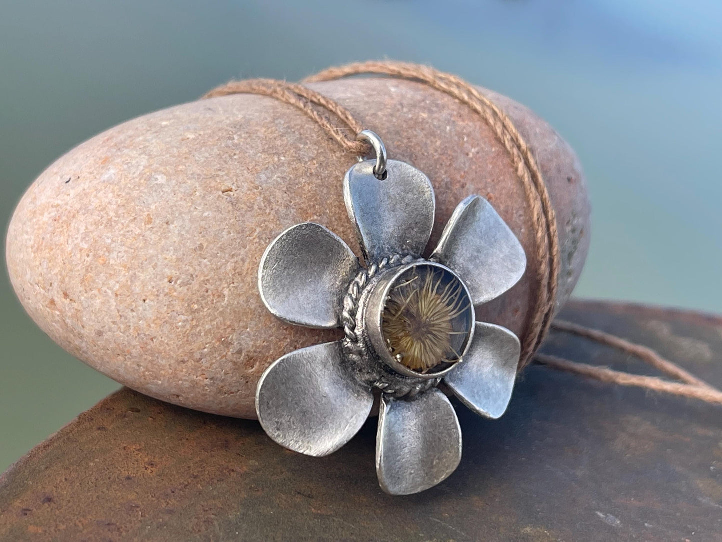 Flower necklace, ethical jewellery, daisy necklace, handmade necklace boho jewellery,  gift for her, flower pendant, gift for gardener
