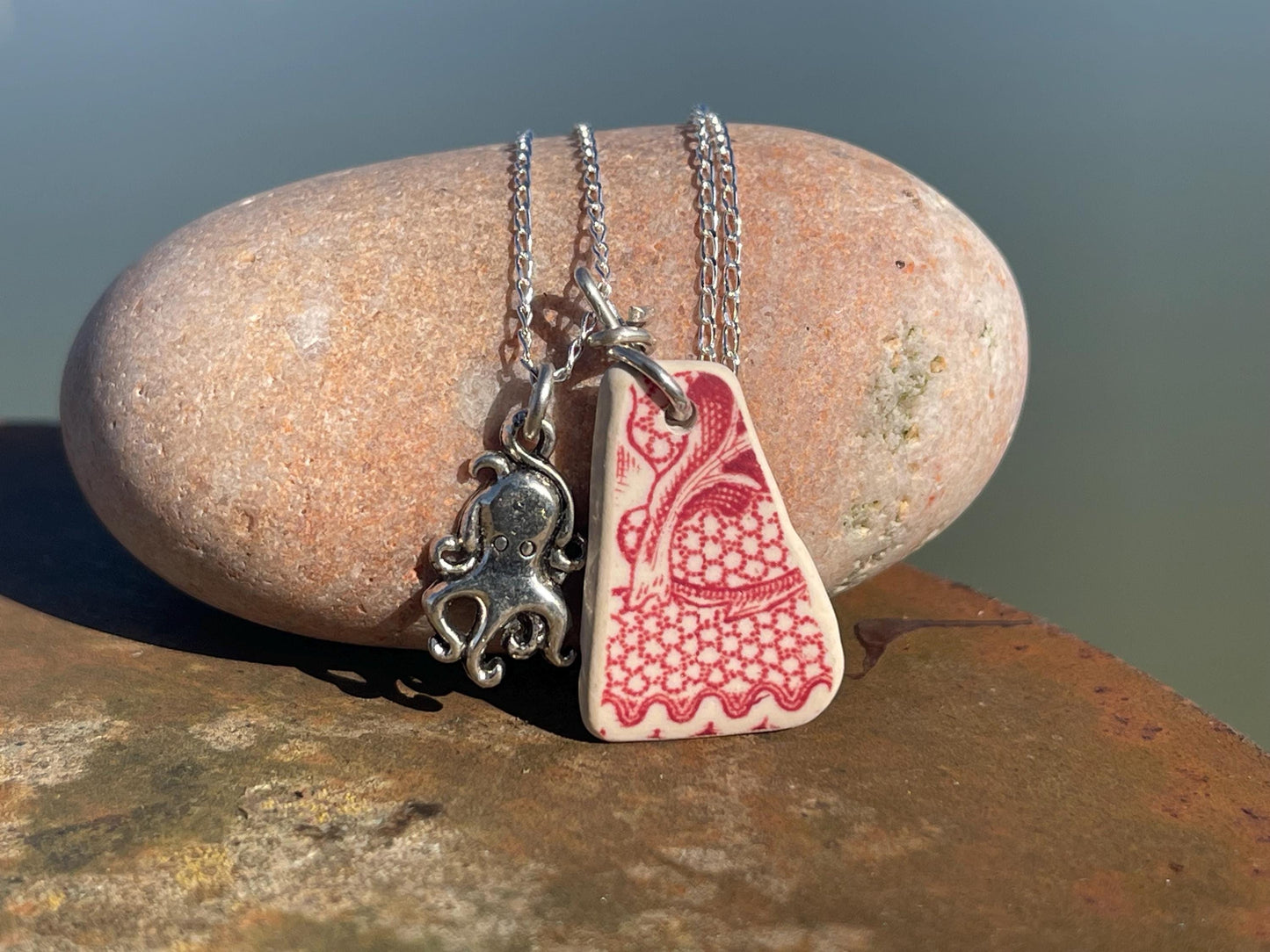 Eco friendly sea ceramic necklace on a sterling silver chain. Eco friendly jewellery, ethical jewellery. Eco friendly necklace.