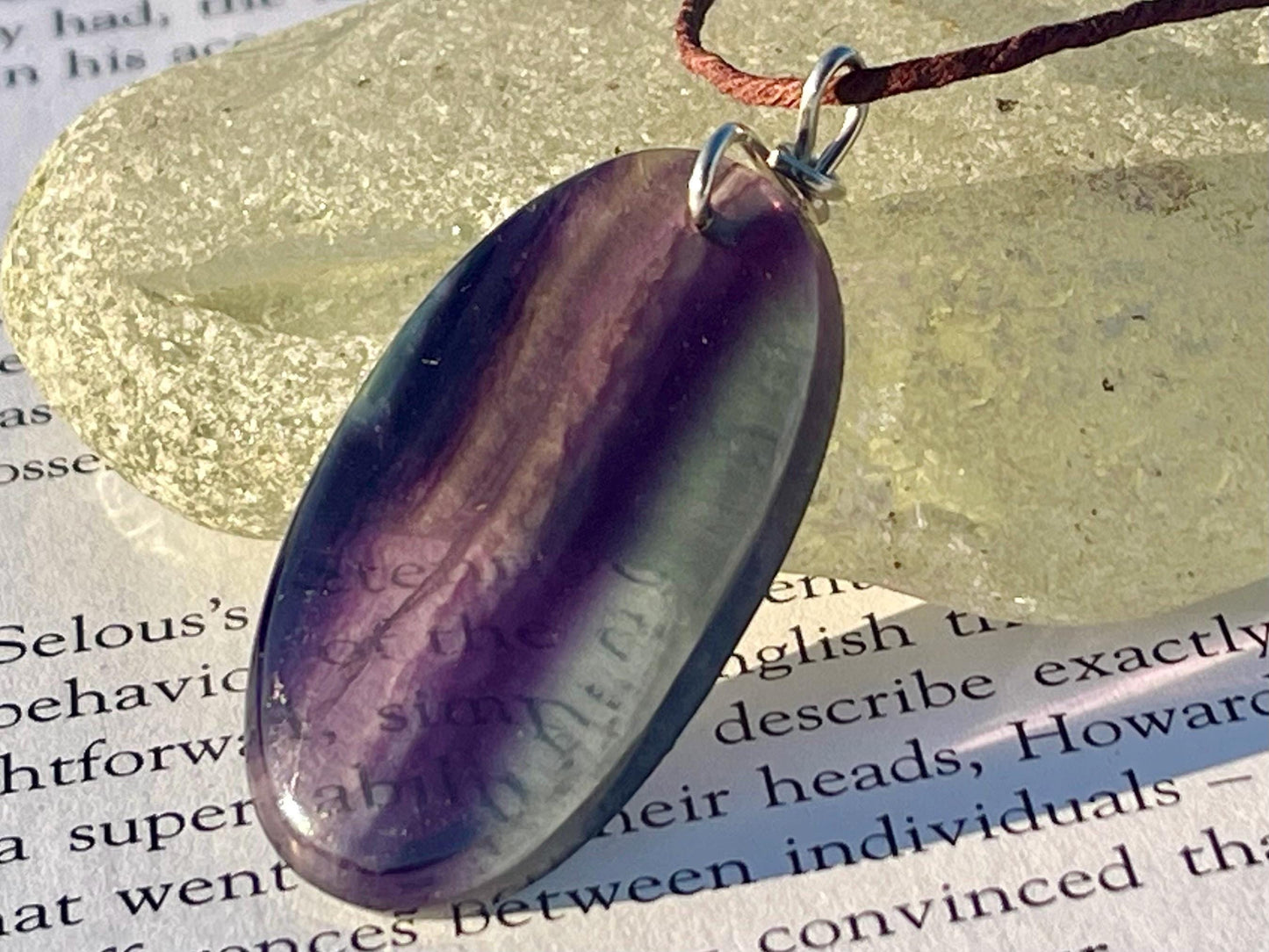 Rainbow Flourite pendant, fluorite necklace, amethyst jewellery, gift for him, boho handmade necklace, boho gift for her, ethical jewellery