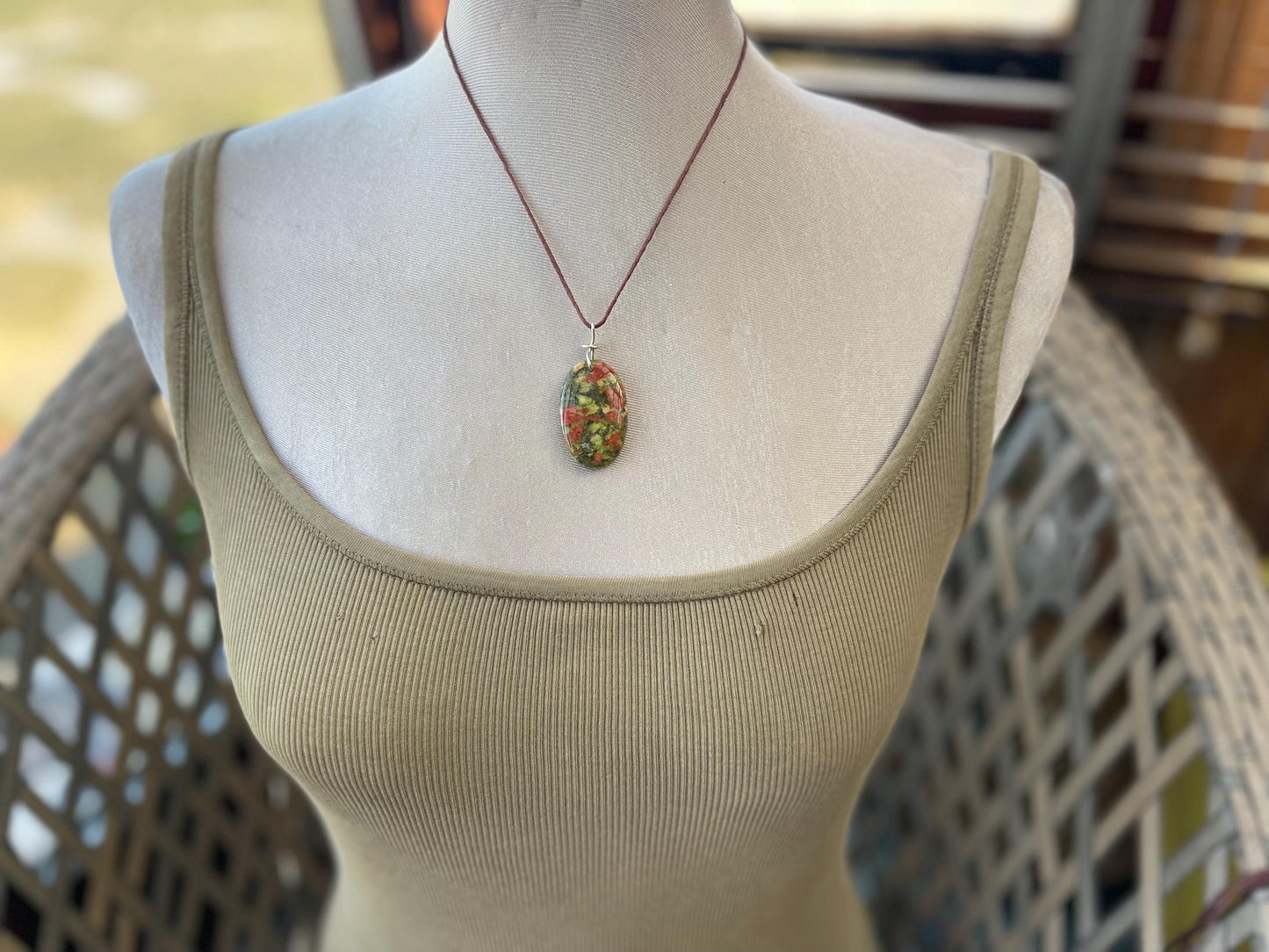 Unakite necklace, boho necklace, ethical jewellery, gift for him, handmade necklace for a man, gemstone gift for her, unique necklace.