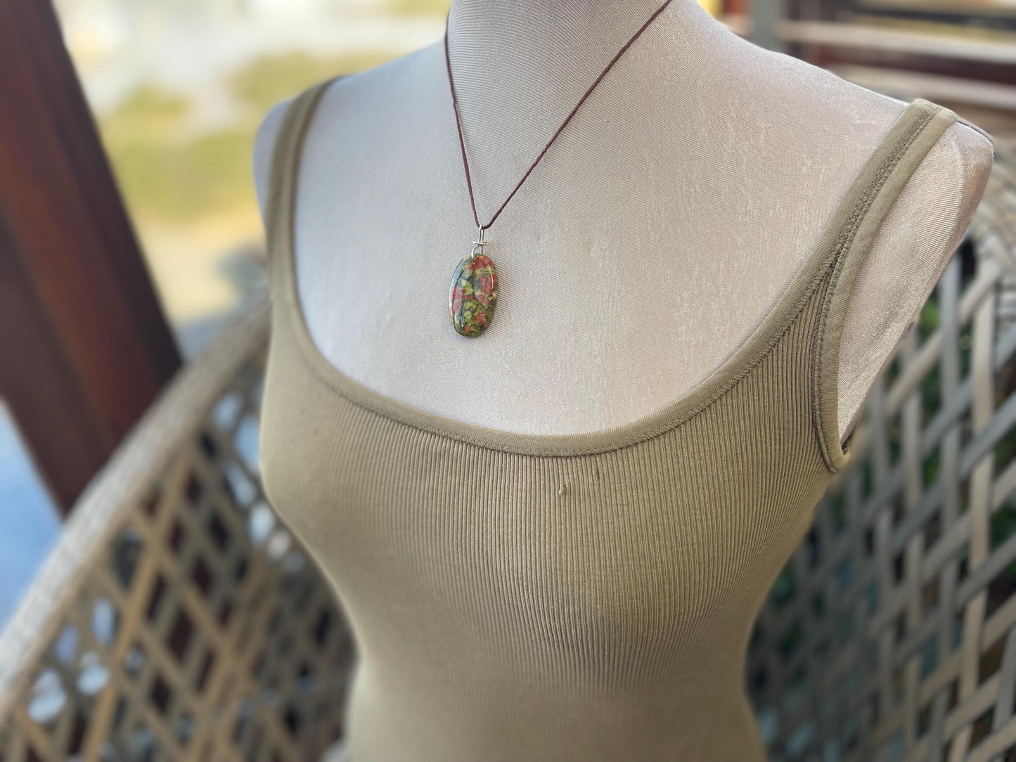 Unakite necklace, boho necklace, ethical jewellery, gift for him, handmade necklace for a man, gemstone gift for her, unique necklace.