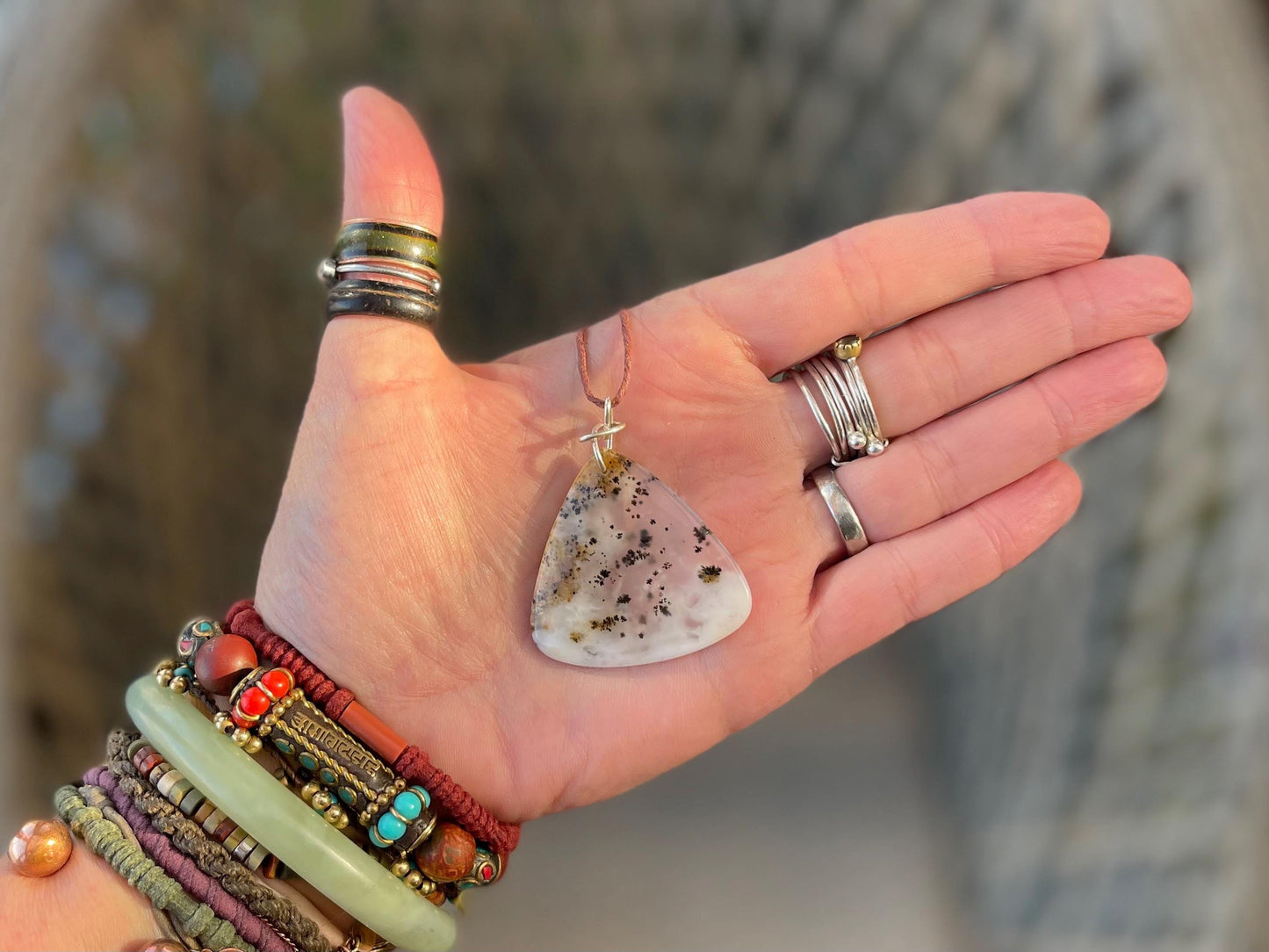 Moss agate necklace, moss agate pendant, large gemstone necklace, green gemstone, gift for gardener. Handmade necklace, boho gift for her