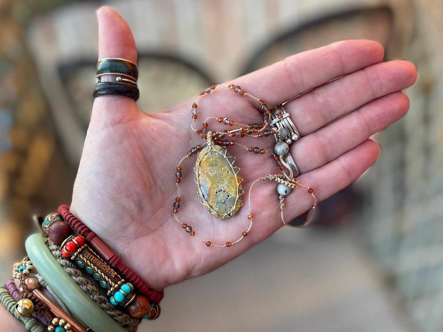 Stunning macrame yellow jasper necklace, jasper pendant, yellow gemstone, Handmade gemstone necklace, boho gift for her. Macrame jewellery.