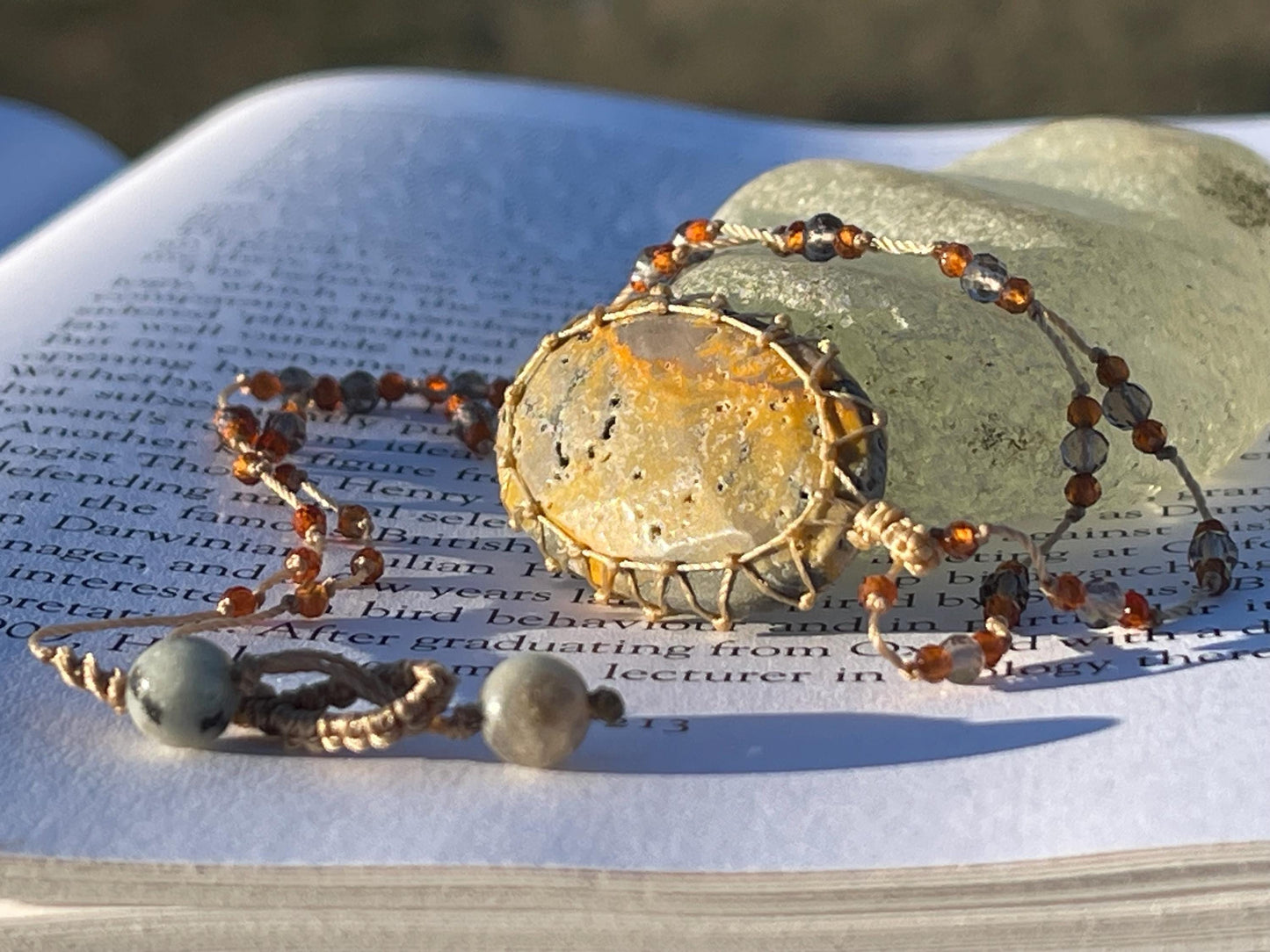 Stunning macrame yellow jasper necklace, jasper pendant, yellow gemstone, Handmade gemstone necklace, boho gift for her. Macrame jewellery.