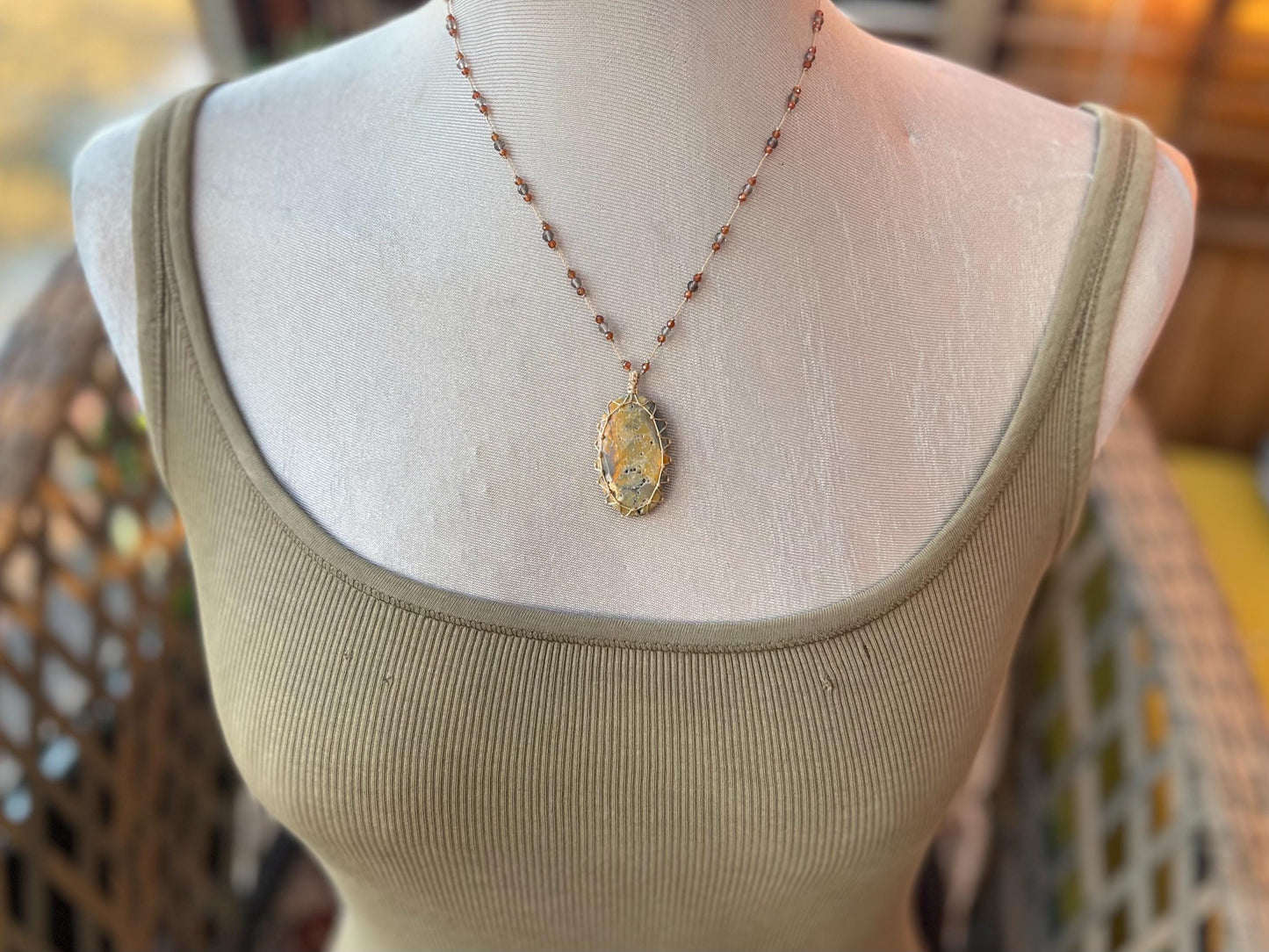 Stunning macrame yellow jasper necklace, jasper pendant, yellow gemstone, Handmade gemstone necklace, boho gift for her. Macrame jewellery.