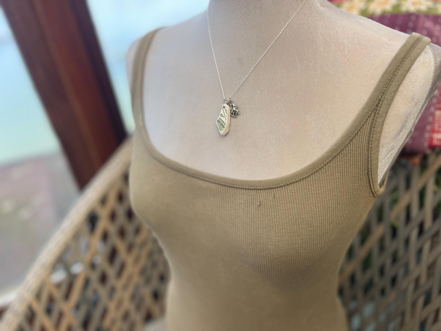 Eco friendly sea ceramic necklace on a sterling silver chain. Eco friendly jewellery, ethical jewellery. Eco friendly necklace.