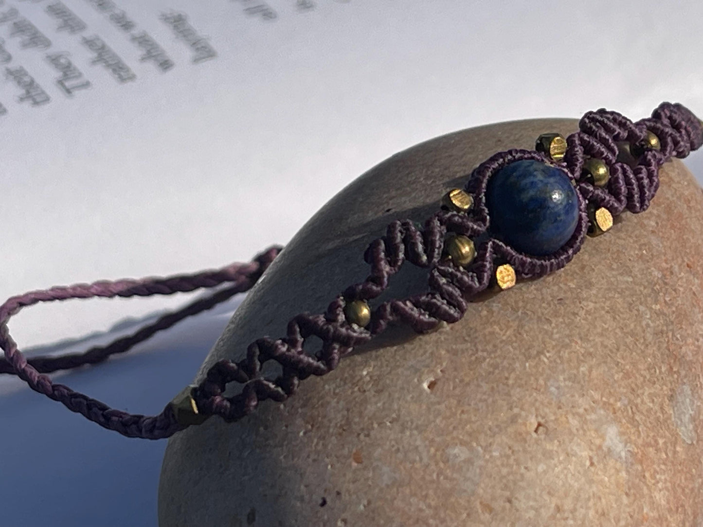 Stunning macrame wrapped lapis gemstone  bracelet, ethical jewellery, unusual jewellery, macrame jewellery. Orange macrame bracelet.