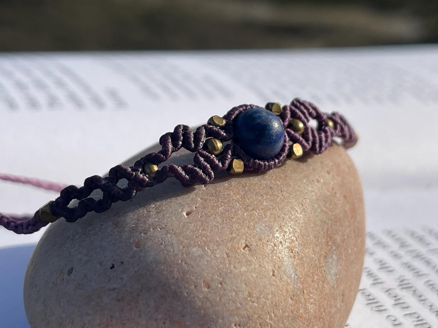 Stunning macrame wrapped lapis gemstone  bracelet, ethical jewellery, unusual jewellery, macrame jewellery. Orange macrame bracelet.