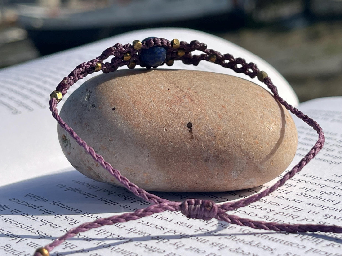 Stunning macrame wrapped lapis gemstone  bracelet, ethical jewellery, unusual jewellery, macrame jewellery. Orange macrame bracelet.