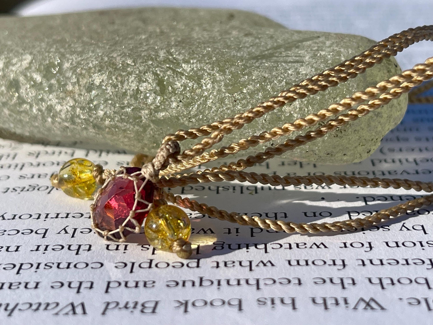 Stunning macrame garnet necklace on an adjustable cord. Handmade gemstone necklace, boho jewellery. Macrame jewellery. Unique necklace.