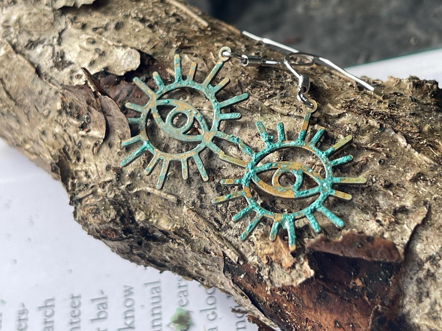 Inca eye earrings. Rustic earrings, unusual earrings, unusual gift for her, blue earrings, boho earrings, inca jewellery, hippy gift