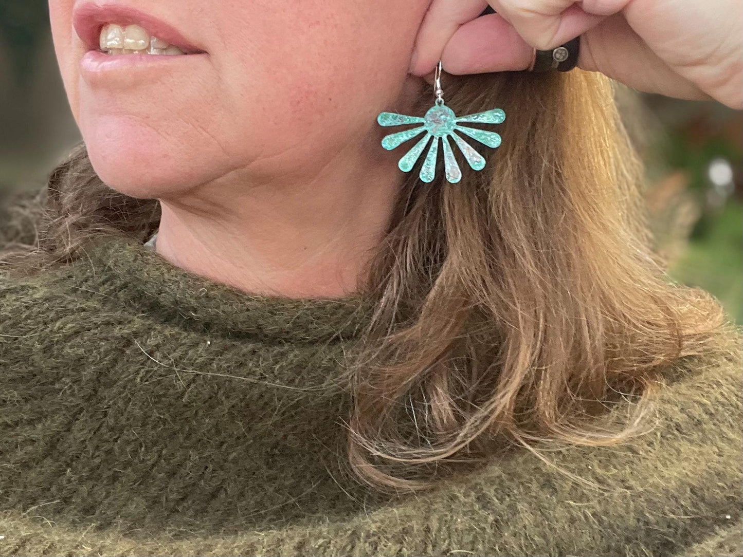 Handmade floral earrings. Rustic earrings, unusual earrings, unusual gift for her, blue earrings, boho earrings, unusual jewellery, hippy gift