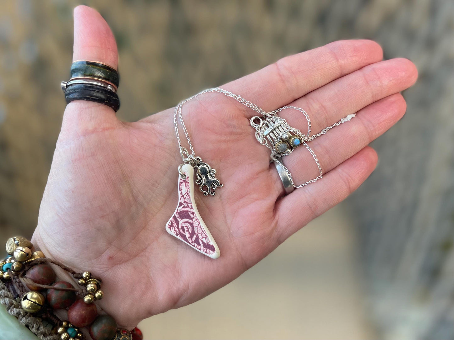 Eco friendly sea ceramic necklace on a sterling silver chain. Eco friendly jewellery, ethical jewellery. Eco friendly necklace.