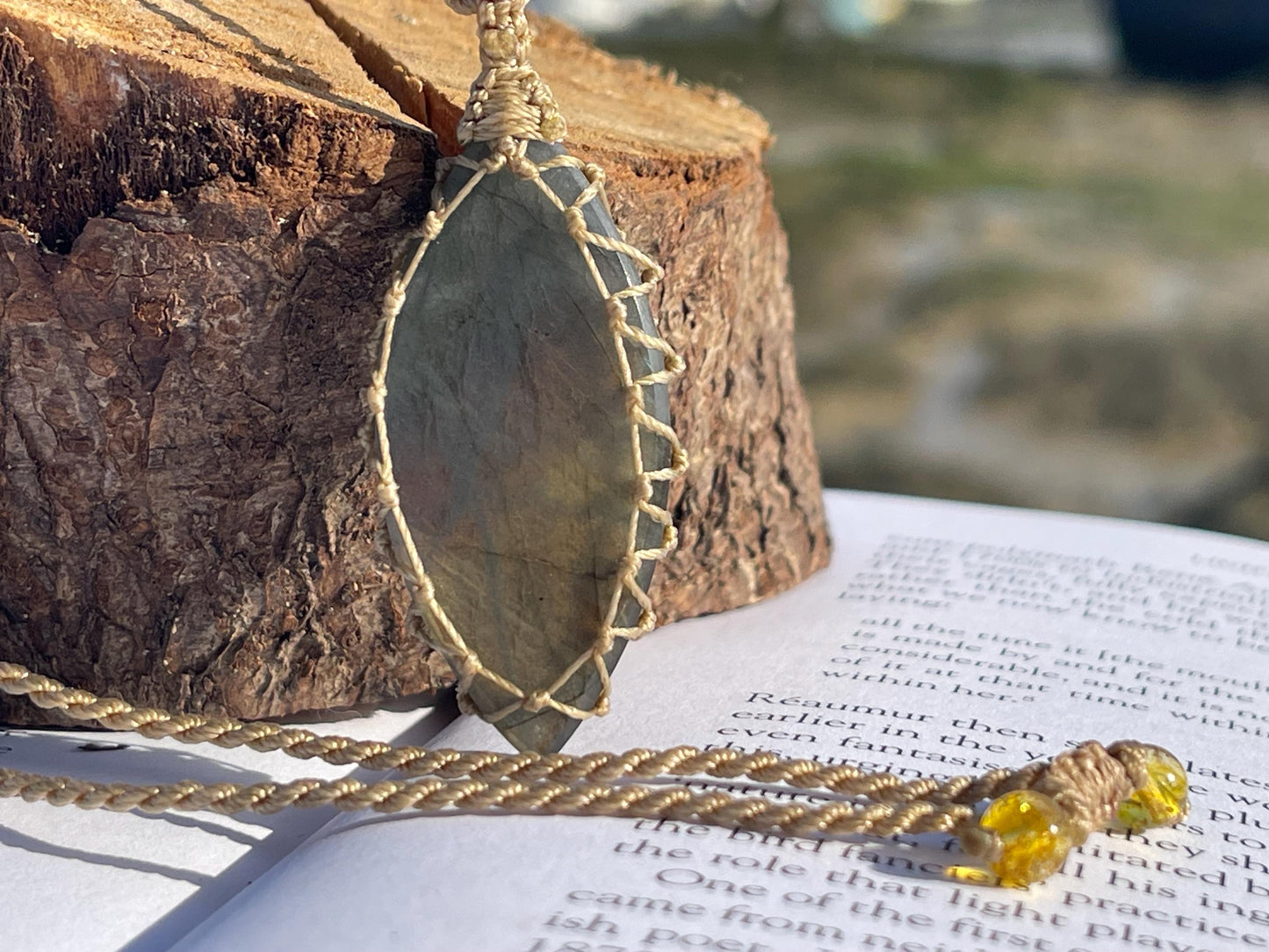 Stunning macrame labradorite necklace on an adjustable cord. Handmade gemstone necklace, boho jewellery. Macrame jewellery. Unique necklace.