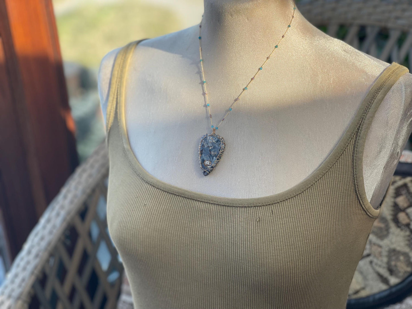 Stunning pietersite gemstone necklace, citrine pendant. Handmade gemstone necklace, boho jewellery. Macrame jewellery. Unique necklace.