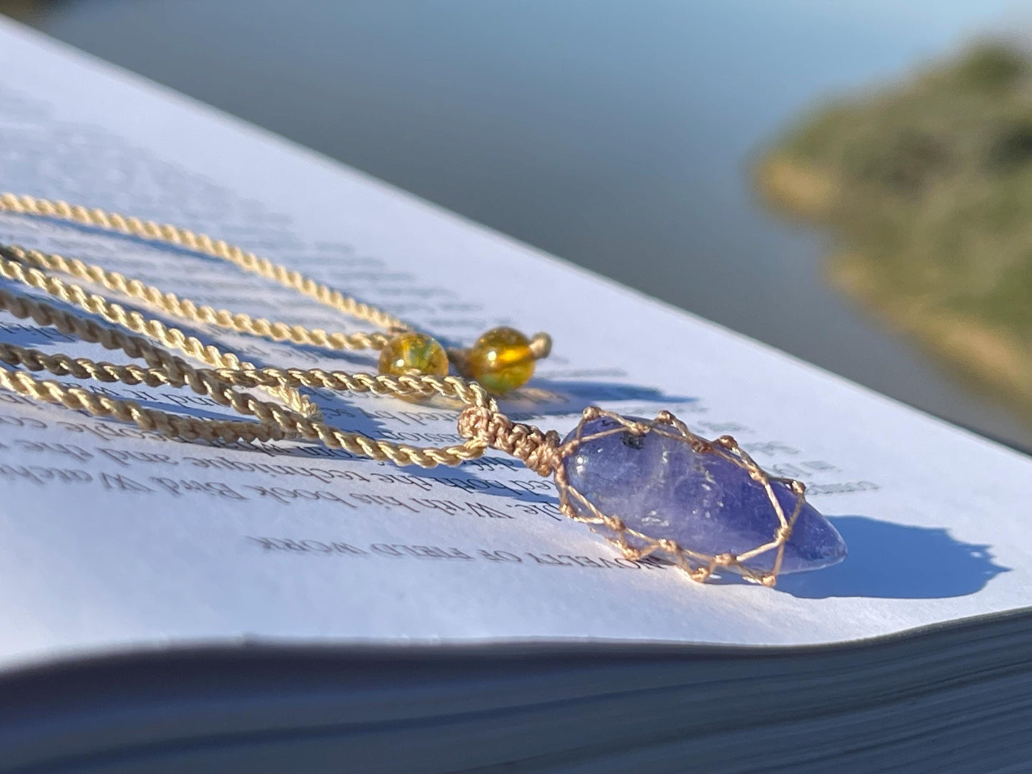 Stunning macrame tanzanite necklace on an adjustable cord. Handmade gemstone necklace, boho jewellery. Macrame jewellery. Unique necklace.