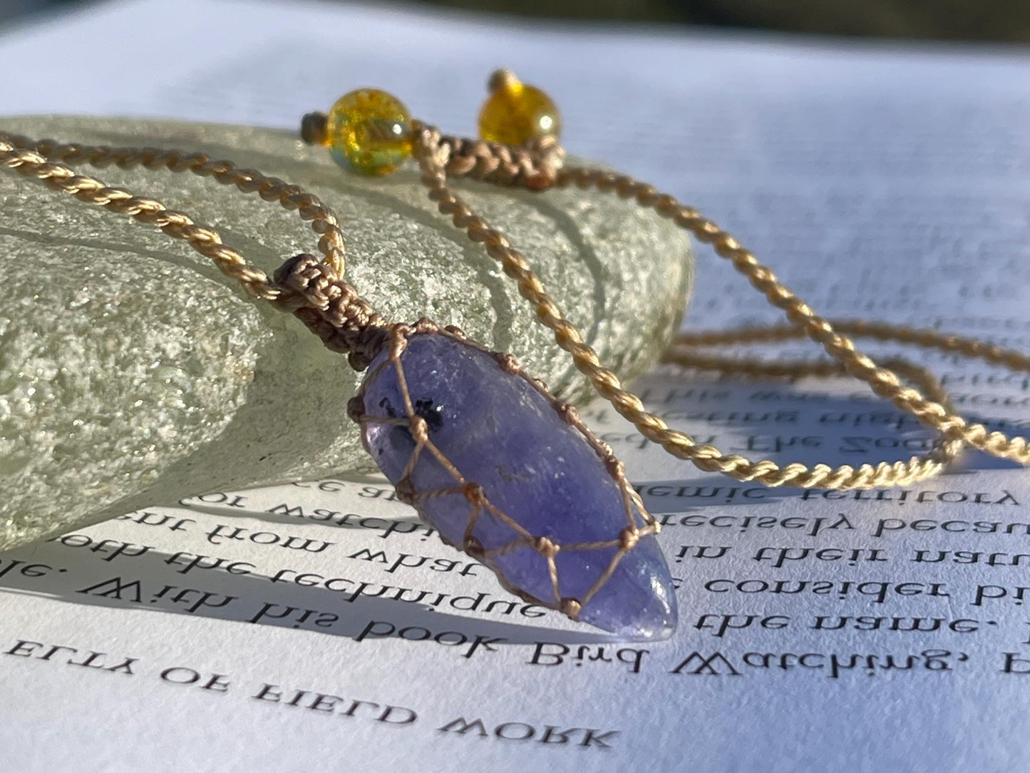 Stunning macrame tanzanite necklace on an adjustable cord. Handmade gemstone necklace, boho jewellery. Macrame jewellery. Unique necklace.