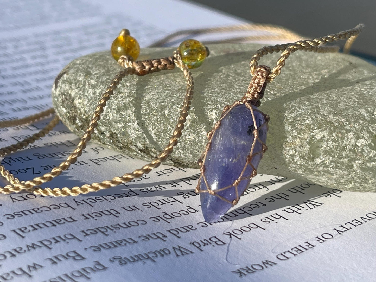 Stunning macrame tanzanite necklace on an adjustable cord. Handmade gemstone necklace, boho jewellery. Macrame jewellery. Unique necklace.
