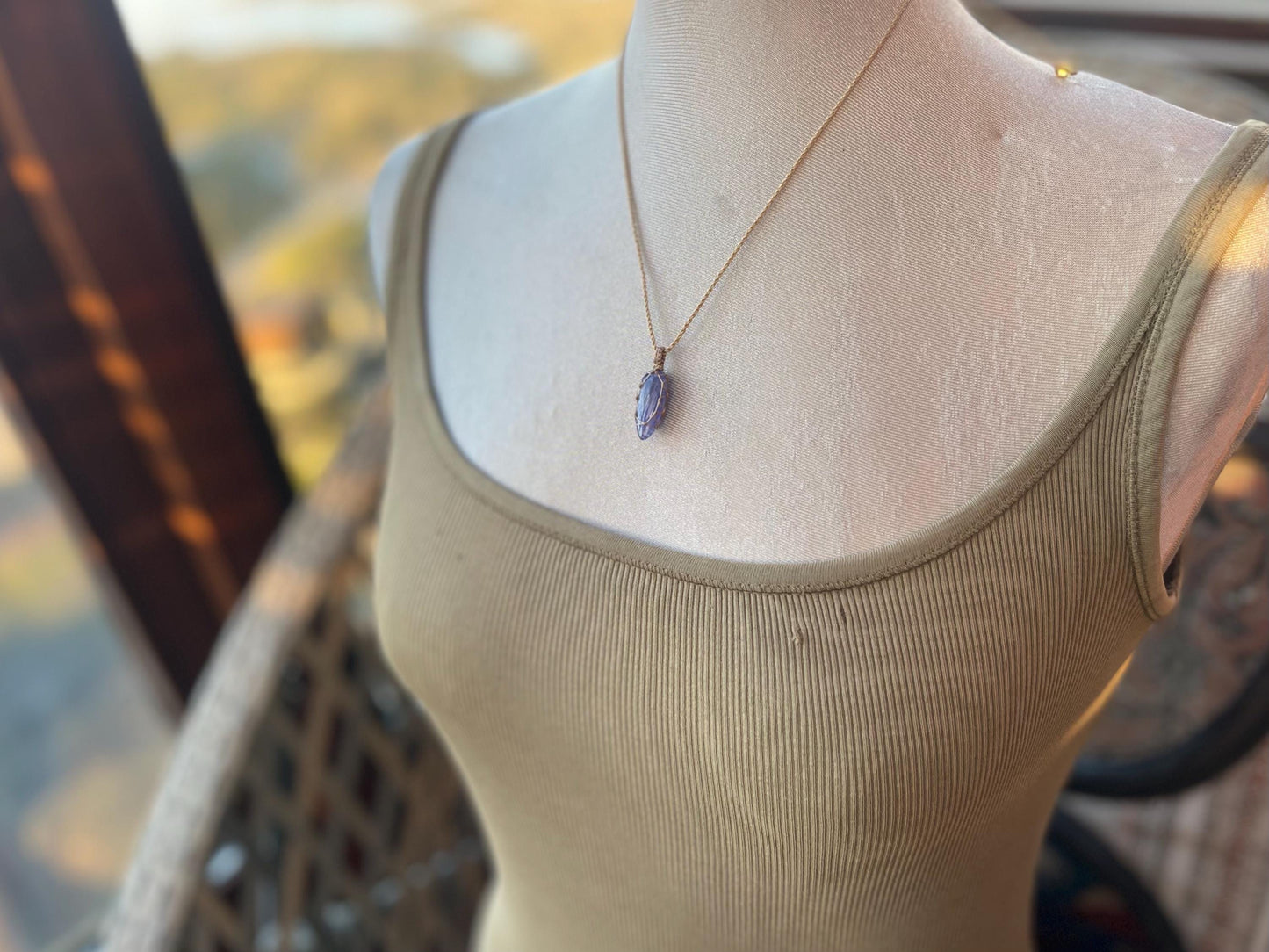 Stunning macrame tanzanite necklace on an adjustable cord. Handmade gemstone necklace, boho jewellery. Macrame jewellery. Unique necklace.