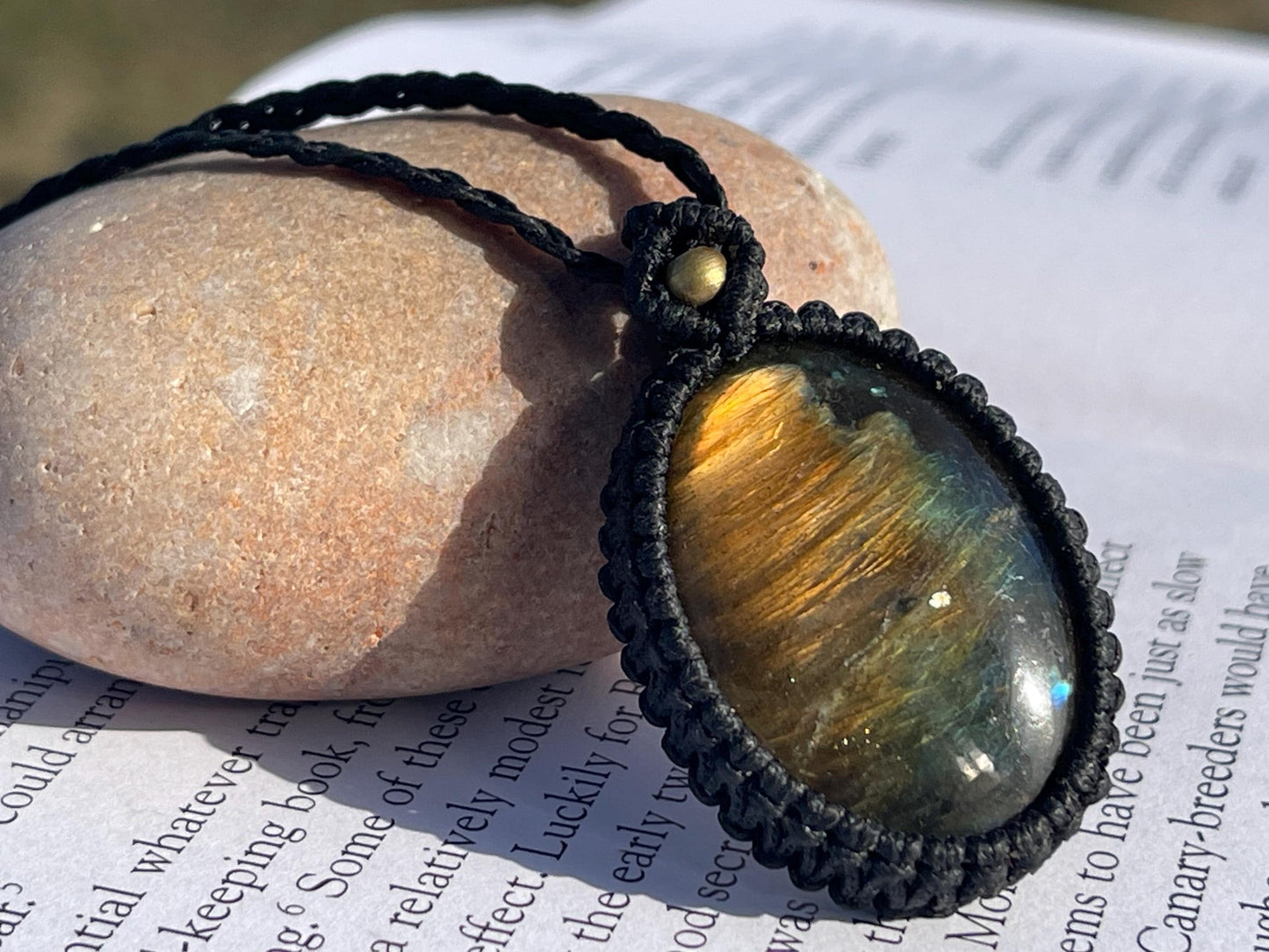 Stunning macrame labradorite necklace on an adjustable cord. Handmade gemstone necklace, boho jewellery. Macrame jewellery. Unique necklace.