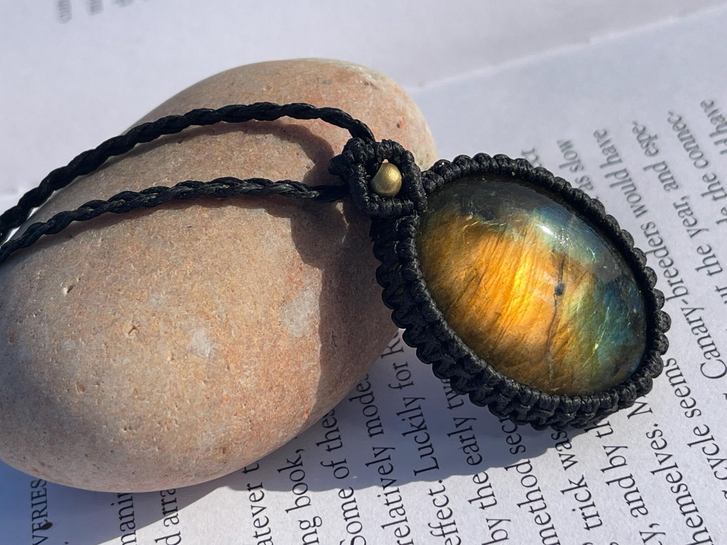 Stunning macrame labradorite necklace on an adjustable cord. Handmade gemstone necklace, boho jewellery. Macrame jewellery. Unique necklace.