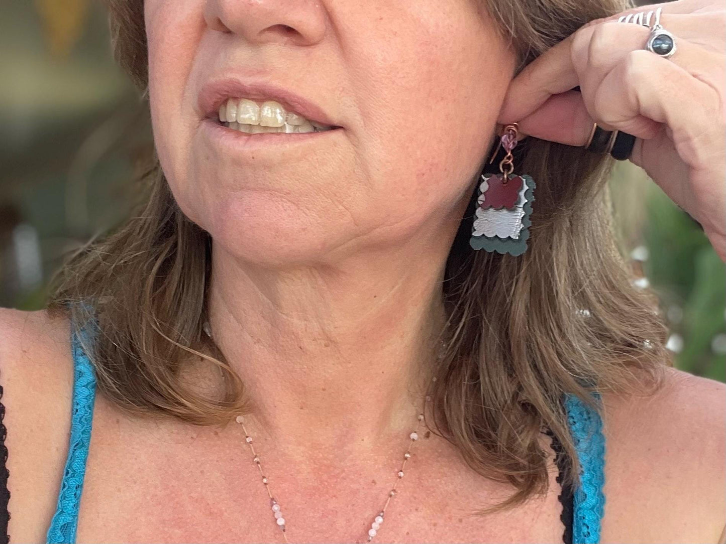 Eco friendly earrings made with sustainable cactus leather. Cruelty free, ethical, sustainable earrings. Eco friendly jewellery.