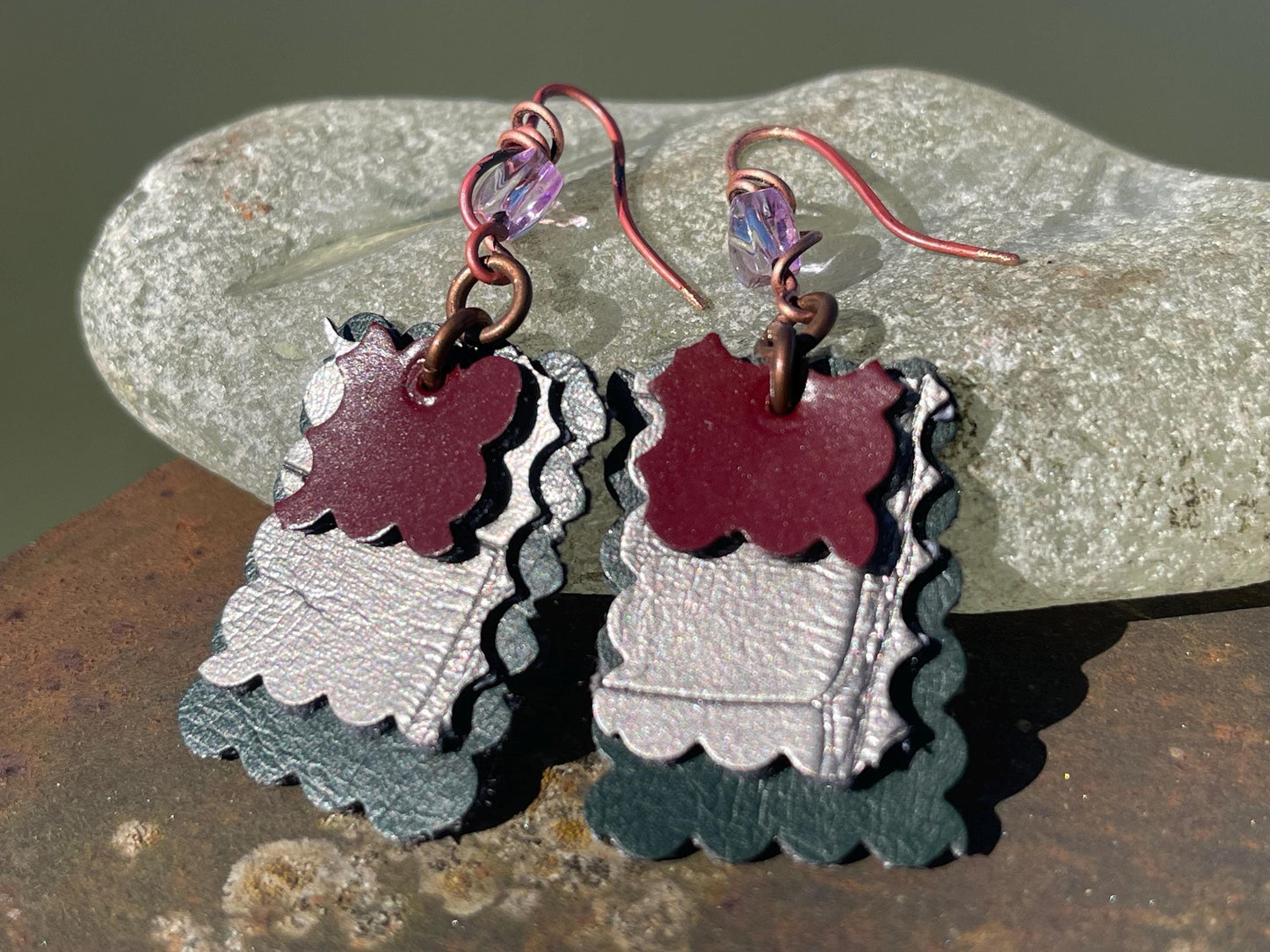 Eco friendly earrings made with sustainable cactus leather. Cruelty free, ethical, sustainable earrings. Eco friendly jewellery.