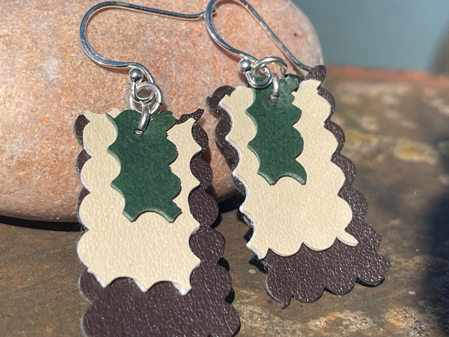 Eco friendly earrings made with sustainable cactus leather. Cruelty free, ethical, sustainable earrings. Eco friendly jewellery.