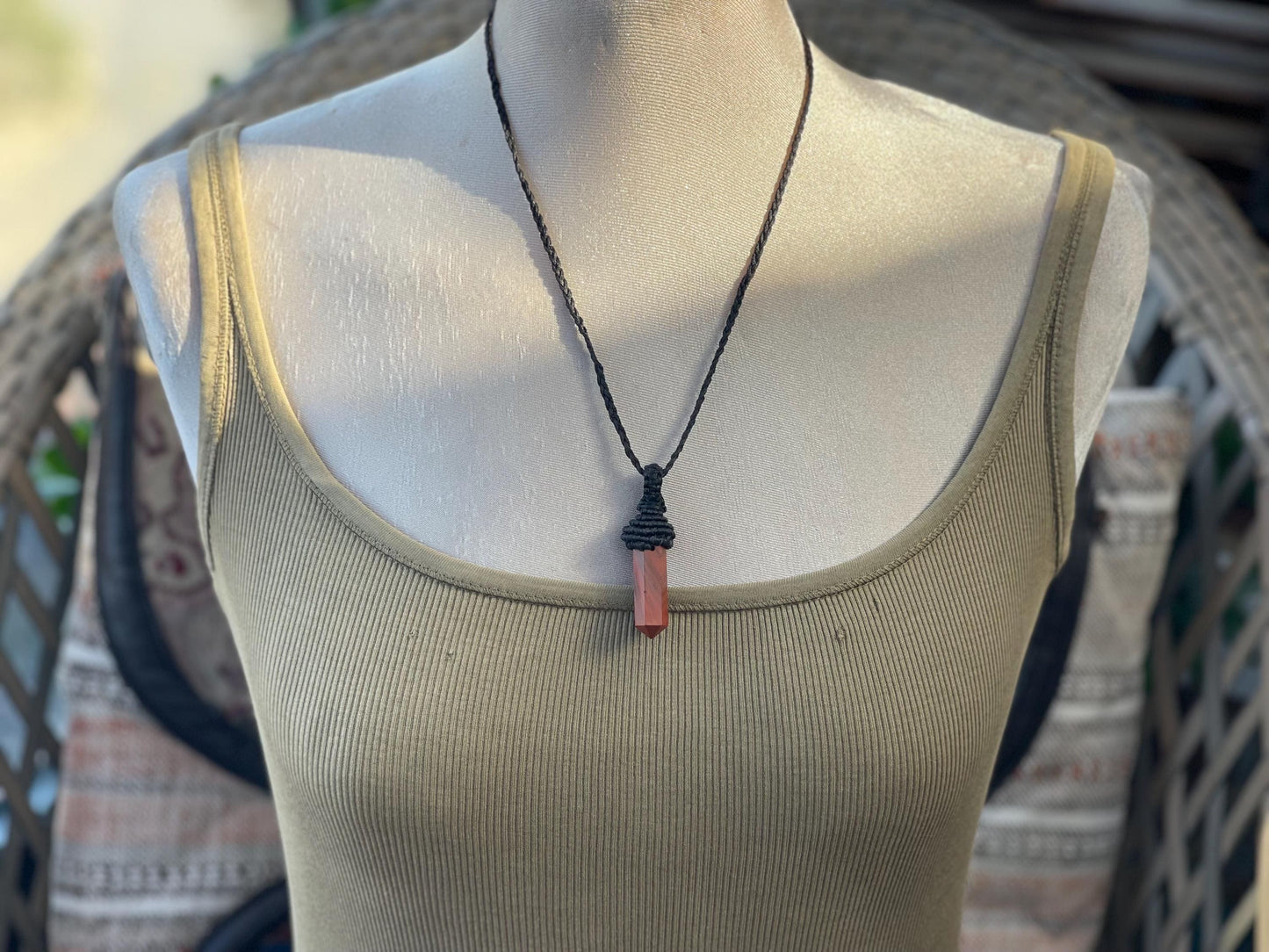 Stunning macrame jasper necklace on an adjustable cord. Handmade gemstone necklace, boho jewellery. Macrame jewellery. Unique necklace.