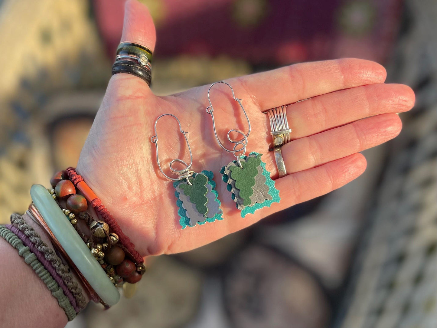 Eco friendly earrings made with sustainable cactus leather. Cruelty free, ethical, sustainable earrings. Eco friendly jewellery.