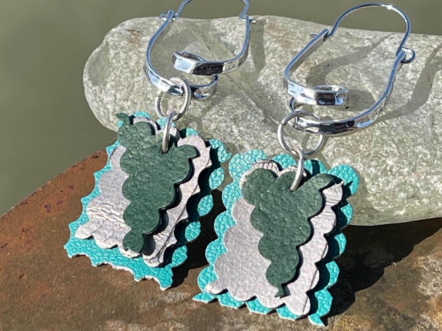 Eco friendly earrings made with sustainable cactus leather. Cruelty free, ethical, sustainable earrings. Eco friendly jewellery.