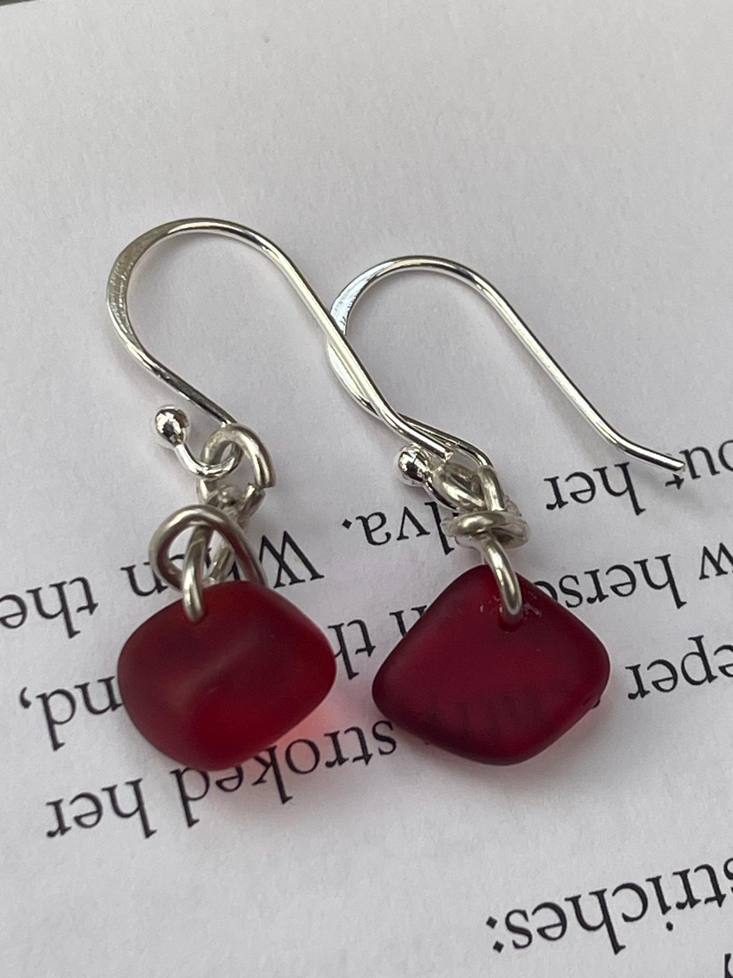 Sustainable jewellery. Eco friendly jewellery. Red sea glass earrings, ethical jewellery, handmade sea glass jewellery, ethical jewelry