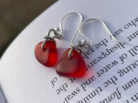 Sustainable jewellery. Eco friendly jewellery. Red sea glass earrings, ethical jewellery, handmade sea glass jewellery, ethical jewelry